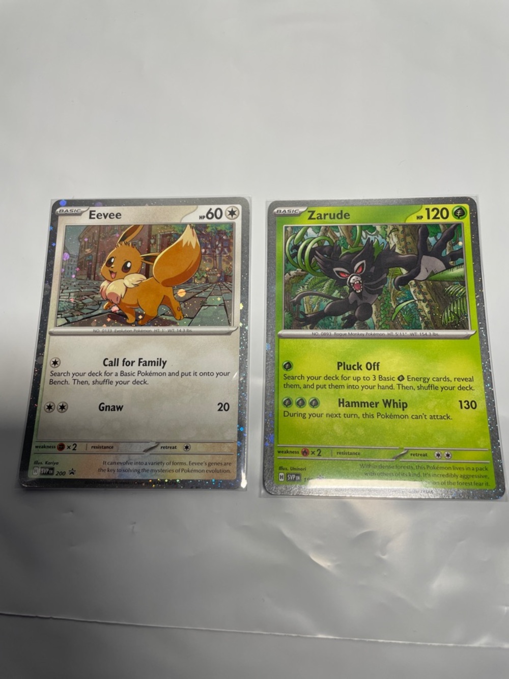 Eevee & Zarude Pokémon Card Lot - Yellow, Green